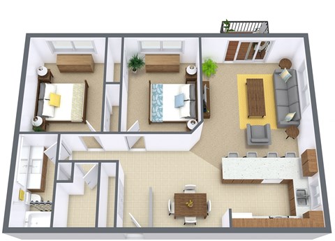 Floor plan for 2 beds, 1 bath, 920 sqft